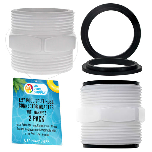 1.5" Pool Split Hose Connector Adapter with Gaskets, Pack of 2 - Hose Extender Joint Connection - Above Ground Replacement Compatible with Intex Pool Filter Pumps