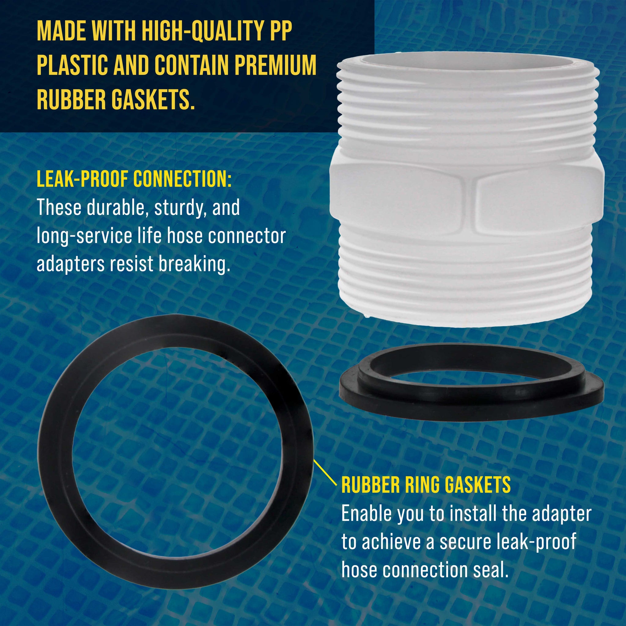 1.5" Pool Split Hose Connector Adapter with Gaskets, Pack of 2 - Hose Extender Joint Connection - Above Ground Replacement Compatible with Intex Pool Filter Pumps