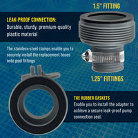 Pool Plunger Valve and 1.25" to 1.5" Type B Hose Adapter, Pack of 2 - Compatible with Intex Above Ground Pool Replacement Parts - On/Off Shut Off Valve, Sand Filter Pump