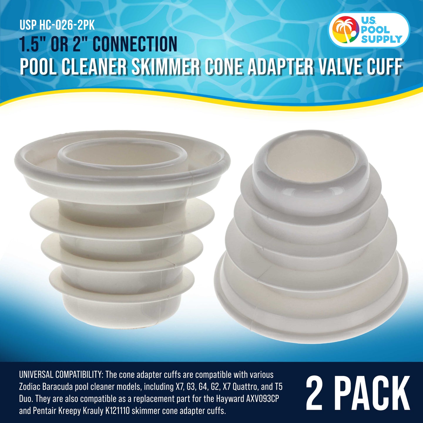 Pool Cleaner Skimmer Cone Adapter Valve Cuff, 2 Pack - Vacuum Hose Adapter Compatible with Zodiac Baracuda Valve Cuff W70263, W63900, Pentair Kreepy Krauly K121110, 1.5" 2" Connection