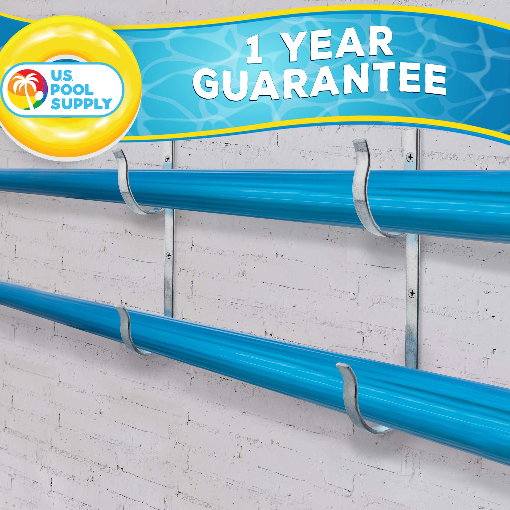 Set of 2 Aluminum Pool Hangers for Telescopic Poles - Store Poles with Nets, Vacuums, Hoses & Attachments