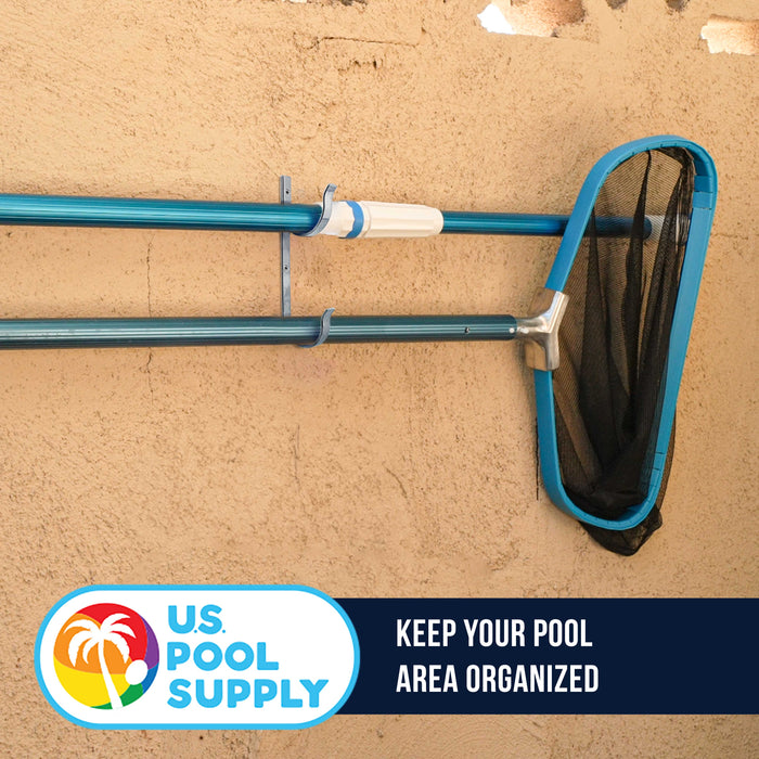 U.S. Pool Supply® Set of 2 Aluminum Pool Hangers for Telescopic Poles - Store Poles with Nets, Vacuums, Hoses & Attachments