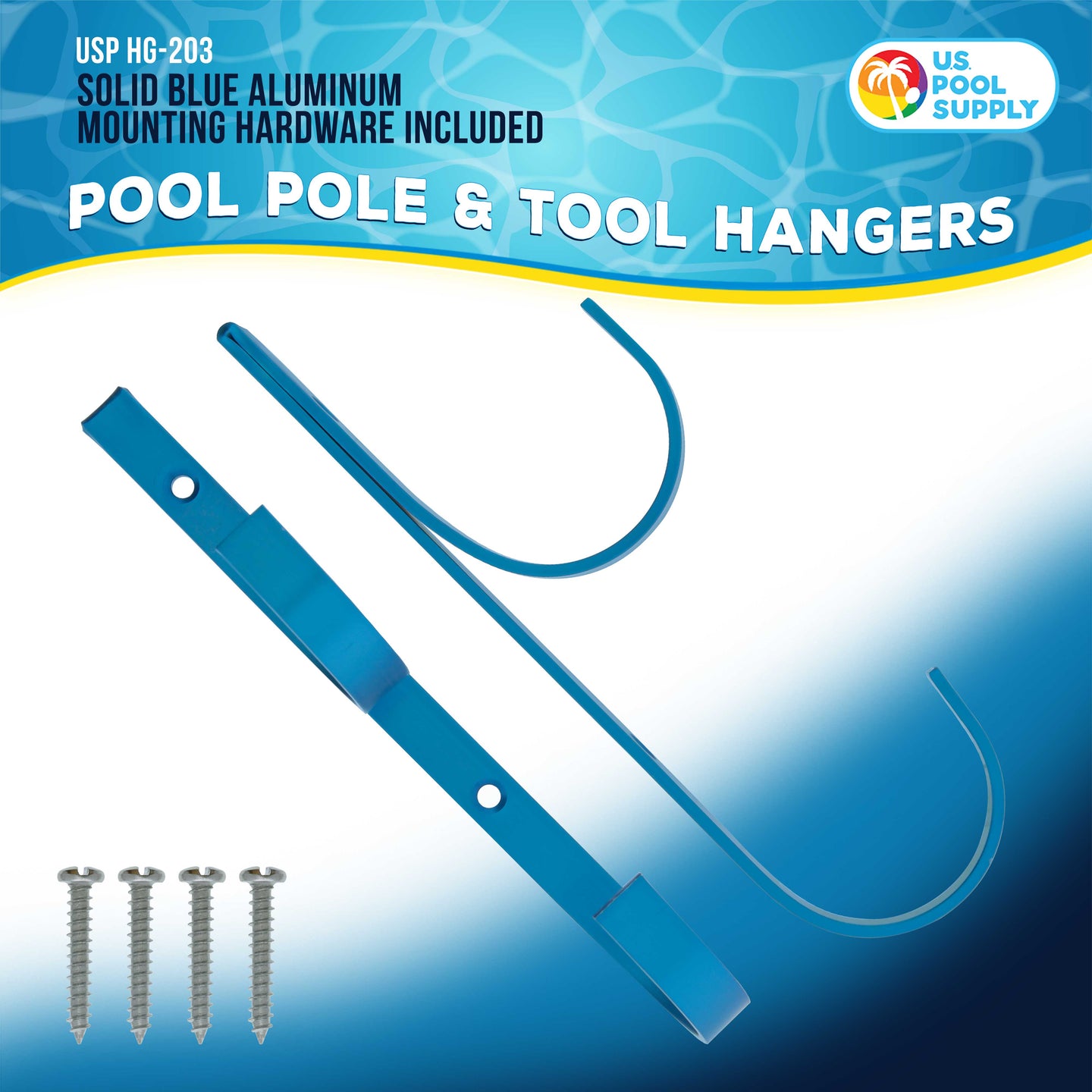 Set of 2 Blue Aluminum Pool Hangers for Telescopic Poles - Store Poles with Nets, Vacuums, Hoses & Attachments - Organize Swimming Pool Area, Accessory Equipment