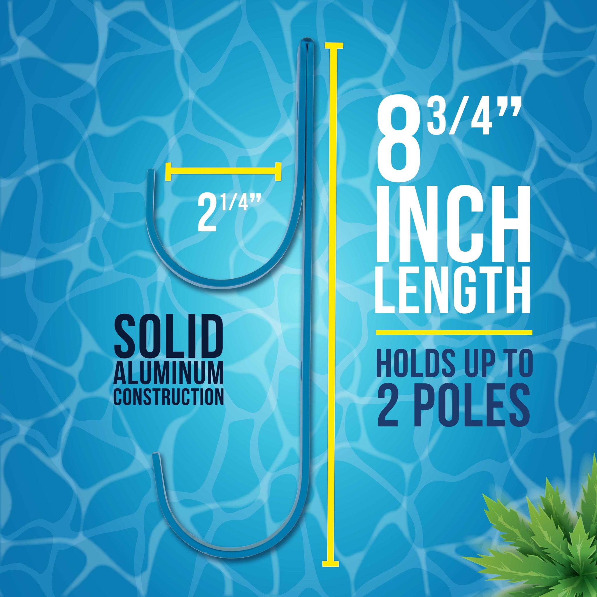 Set of 2 Blue Aluminum Pool Hangers for Telescopic Poles - Store Poles with Nets, Vacuums, Hoses & Attachments - Organize Swimming Pool Area, Accessory Equipment