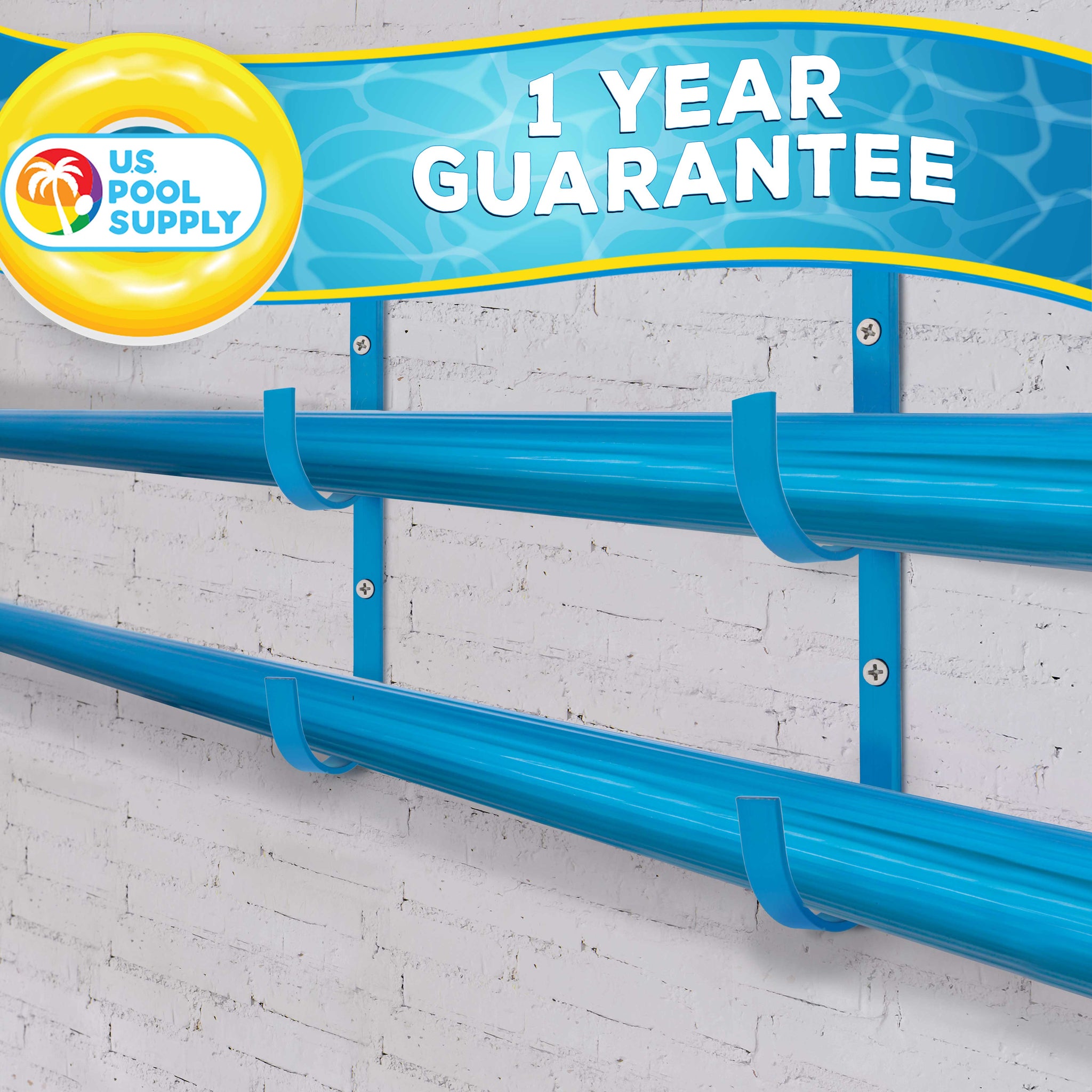 Set of 2 Blue Aluminum Pool Hangers for Telescopic Poles - Store Poles with Nets, Vacuums, Hoses & Attachments - Organize Swimming Pool Area, Accessory Equipment