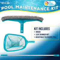 Pool Maintenance Kit with Leaf Skimmer Net, Brush & Adjustable Telescopic Pole - 6" Deep Mesh Netting, Nylon Brush Clean Sweep Debris