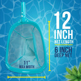 Pool Maintenance Kit with Leaf Skimmer Net, Brush & Adjustable Telescopic Pole - 6" Deep Mesh Netting, Nylon Brush Clean Sweep Debris