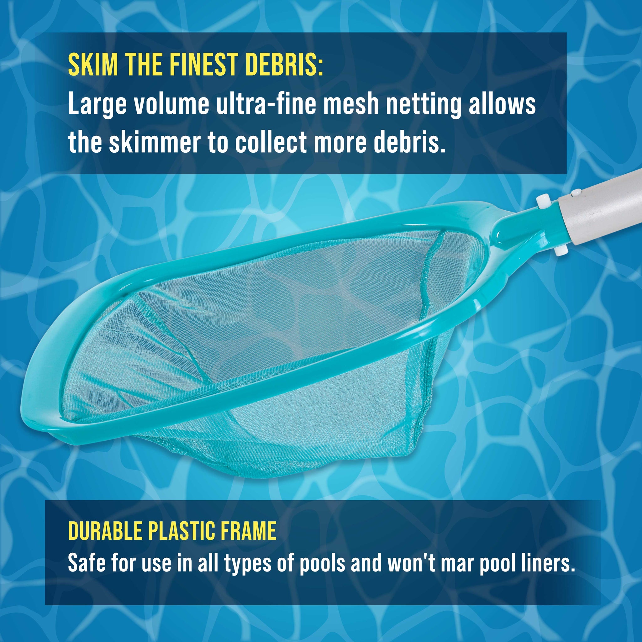 Pool Maintenance Kit with Leaf Skimmer Net, Brush & Adjustable Telescopic Pole - 6" Deep Mesh Netting, Nylon Brush Clean Sweep Debris
