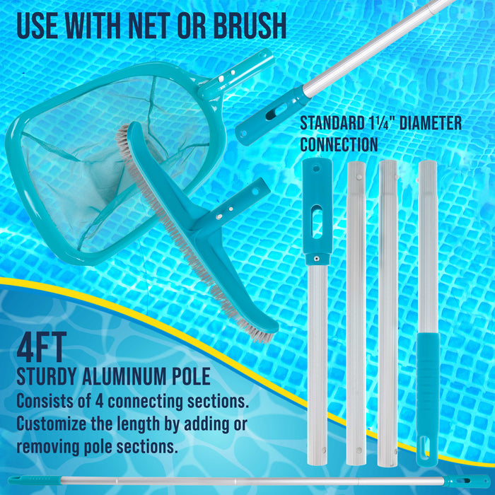 U.S. Pool Supply Pool Maintenance Kit with Leaf Skimmer Net, Brush & Adjustable Telescopic Pole - 6" Deep Mesh Netting, Nylon Brush Clean Sweep Debris