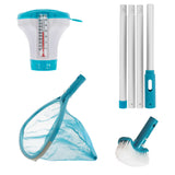 Heavy-Duty Spa, Hot Tub, Pond Cleaning & Maintenance Set - Skimmer Net, Deep Fine Mesh Netting, Scrub Brush, 4 Foot Pole, Floating Chlorine Dispenser