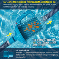 Pool Leaf Canister - Heavy Duty Inline Pool Leaf Catcher, 3-in-1 Filtration (3 Filters, Basket, Mesh Bag & Micro-Cartridge) - Fits 1.5" Hoses, Catch Leaves, Inground Vacuum Cleaner