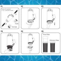 In-line Pool Leaf Canister with Large Plastic Mesh Basket & Mesh Bag - Fits 1-1/2” Pool Cleaner Vacuum Hose Sections - Skims Leaves, Prevents Clogging