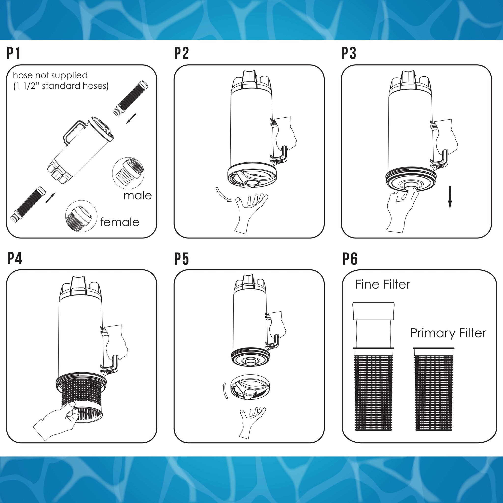 In-line Pool Leaf Canister with Large Plastic Mesh Basket & Mesh Bag - Fits 1-1/2” Pool Cleaner Vacuum Hose Sections - Skims Leaves, Prevents Clogging