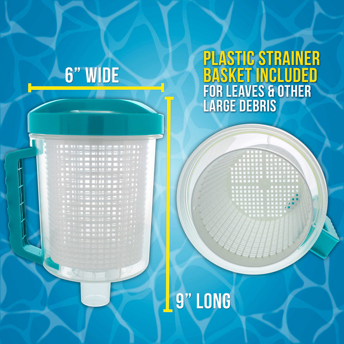 U.S. Pool Supply® Professional In-line Pool Leaf Canister with Plastic Mesh Filter Basket - Fits 1-1/2” Swimming Pool Cleaner Vacuum Hose Sections - Skim Leaves