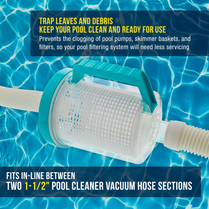 U.S. Pool Supply® Professional In-line Pool Leaf Canister with Plastic Mesh Filter Basket - Fits 1-1/2” Swimming Pool Cleaner Vacuum Hose Sections - Skim Leaves