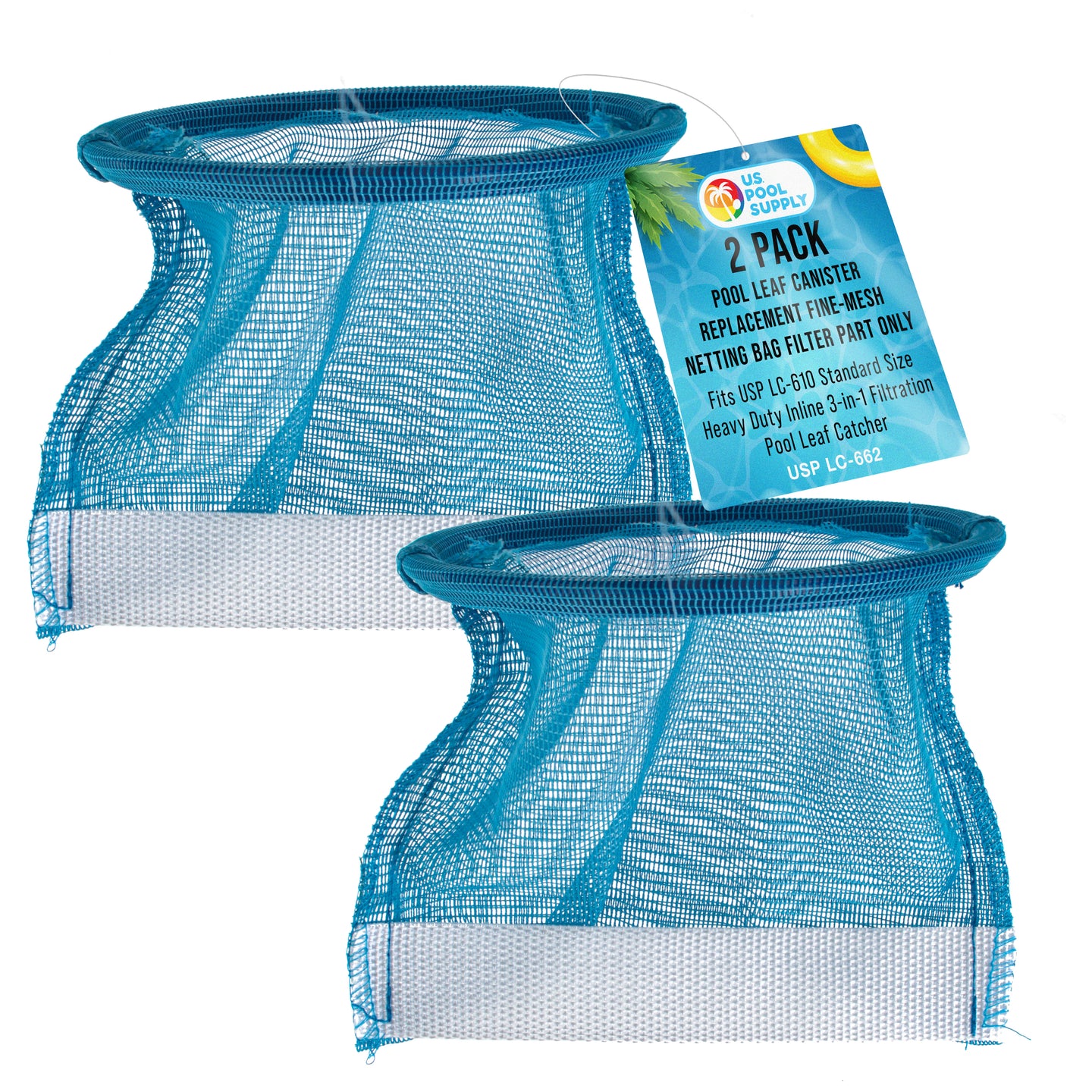 Pool Leaf Canister Replacement Fine-Mesh Netting Bag Filter Part Only, Pack of 2 - Fits USP LC-610 Standard Size Heavy Duty Inline 3-in-1 Filtration Pool Leaf Catcher