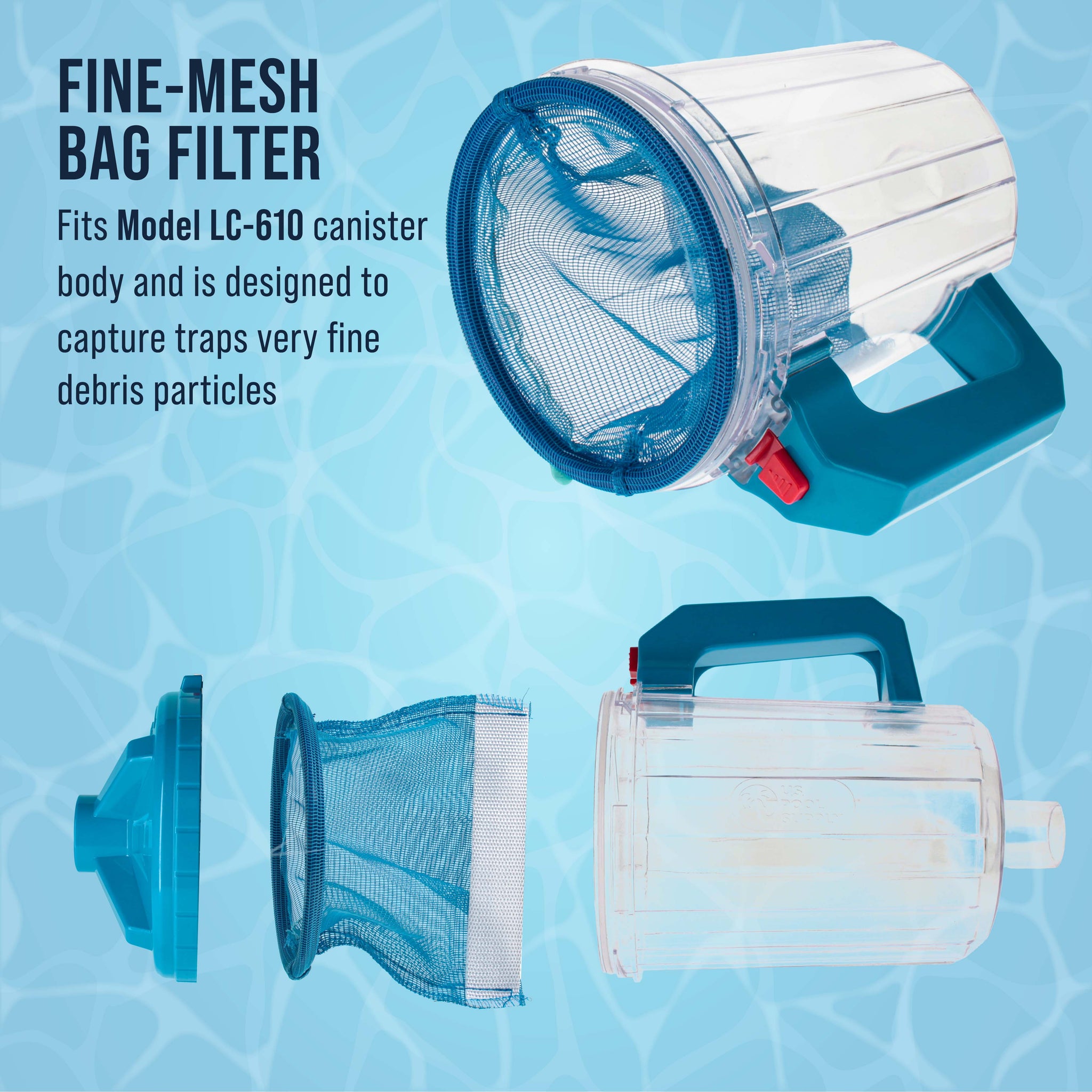 Pool Leaf Canister Replacement Fine-Mesh Netting Bag Filter Part Only, Pack of 2 - Fits USP LC-610 Standard Size Heavy Duty Inline 3-in-1 Filtration Pool Leaf Catcher