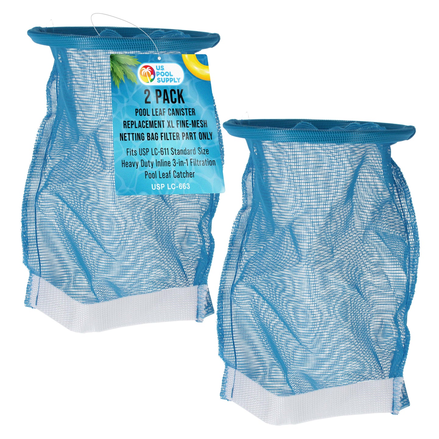 Pool Leaf Canister Replacement XL Fine-Mesh Netting Bag Filter Part Only, Pack of 2 - Fits USP LC-611 XL Heavy Duty Inline 3-in-1 Filtration Pool Leaf Catcher