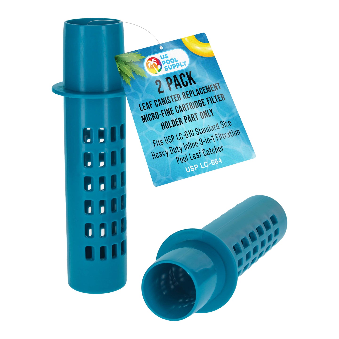 Pool Leaf Canister Replacement Micro-Fine Cartridge Filter Holder Part Only, Pack of 2 - Fits USP LC-610 Standard Heavy Duty Inline 3-in-1 Filtration Pool Leaf Catcher - Filter Rod