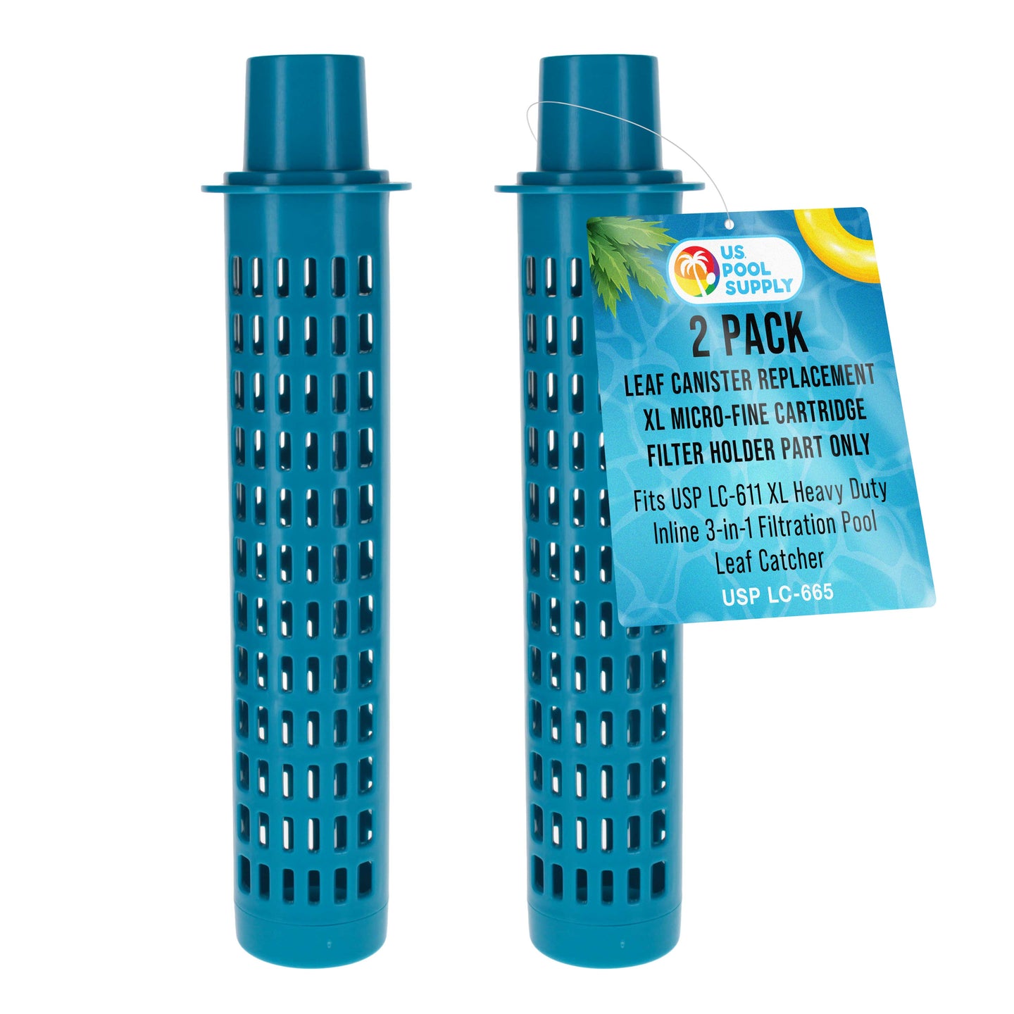 Pool Leaf Canister Replacement XL Micro-Fine Cartridge Filter Holder Part Only, Pack of 2 - Fits USP LC-611 XL Heavy Duty Inline 3-in-1 Filtration Pool Leaf Catcher - Filter Rod