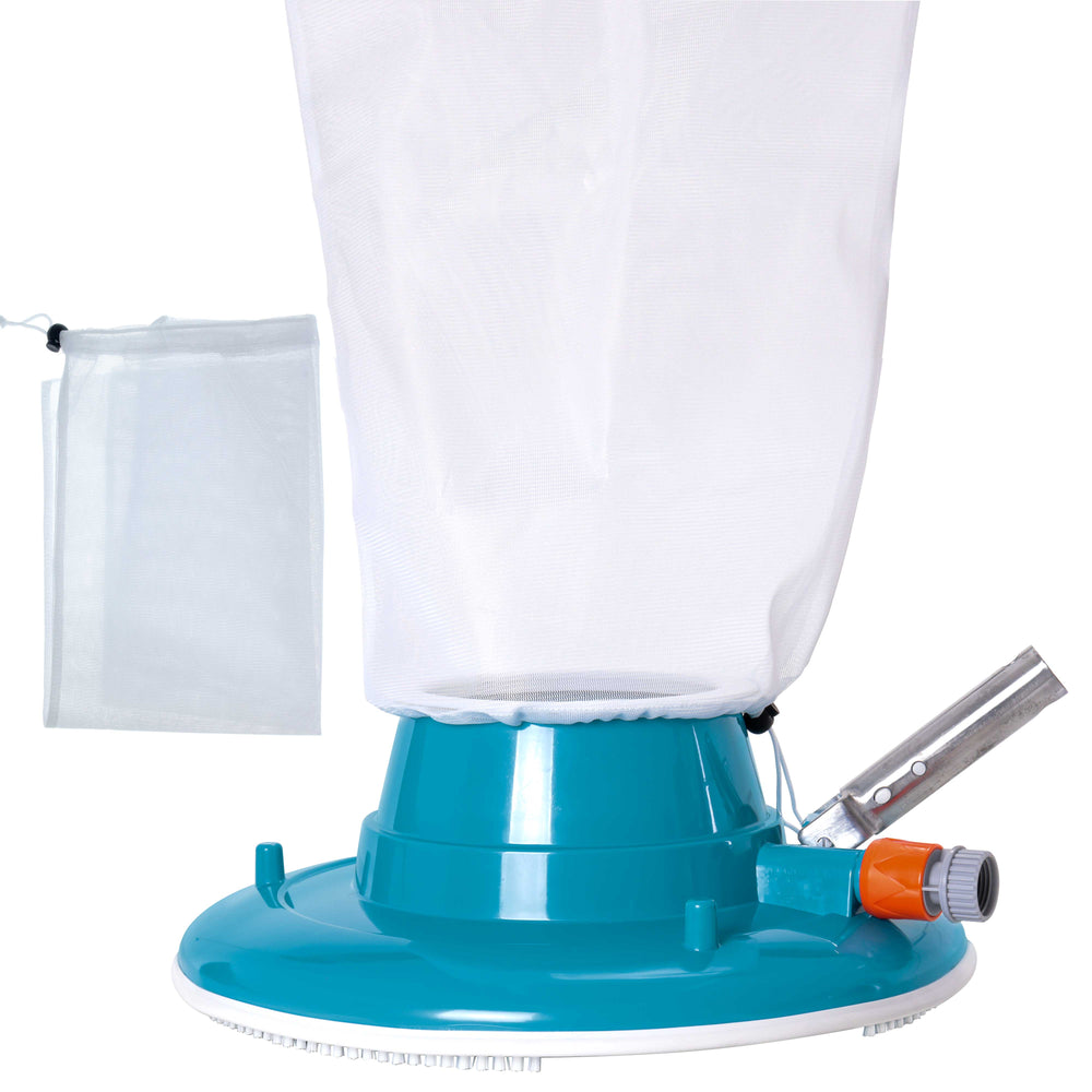 Professional Swimming Pool Leaf Terminator Vacuum - 15" Body, 8 Pressure Jets, 4 Rotating Wheels, 3 Perimeter Brushes, 2 Leaf Bags