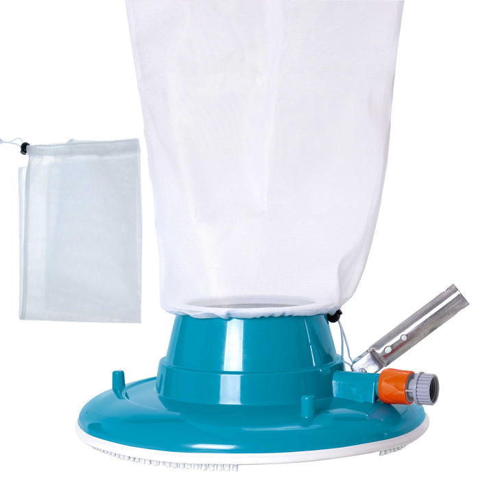 Professional Swimming Pool Leaf Terminator Vacuum - 15" Body, 8 Pressure Jets, 4 Rotating Wheels, 3 Perimeter Brushes, 2 Leaf Bags