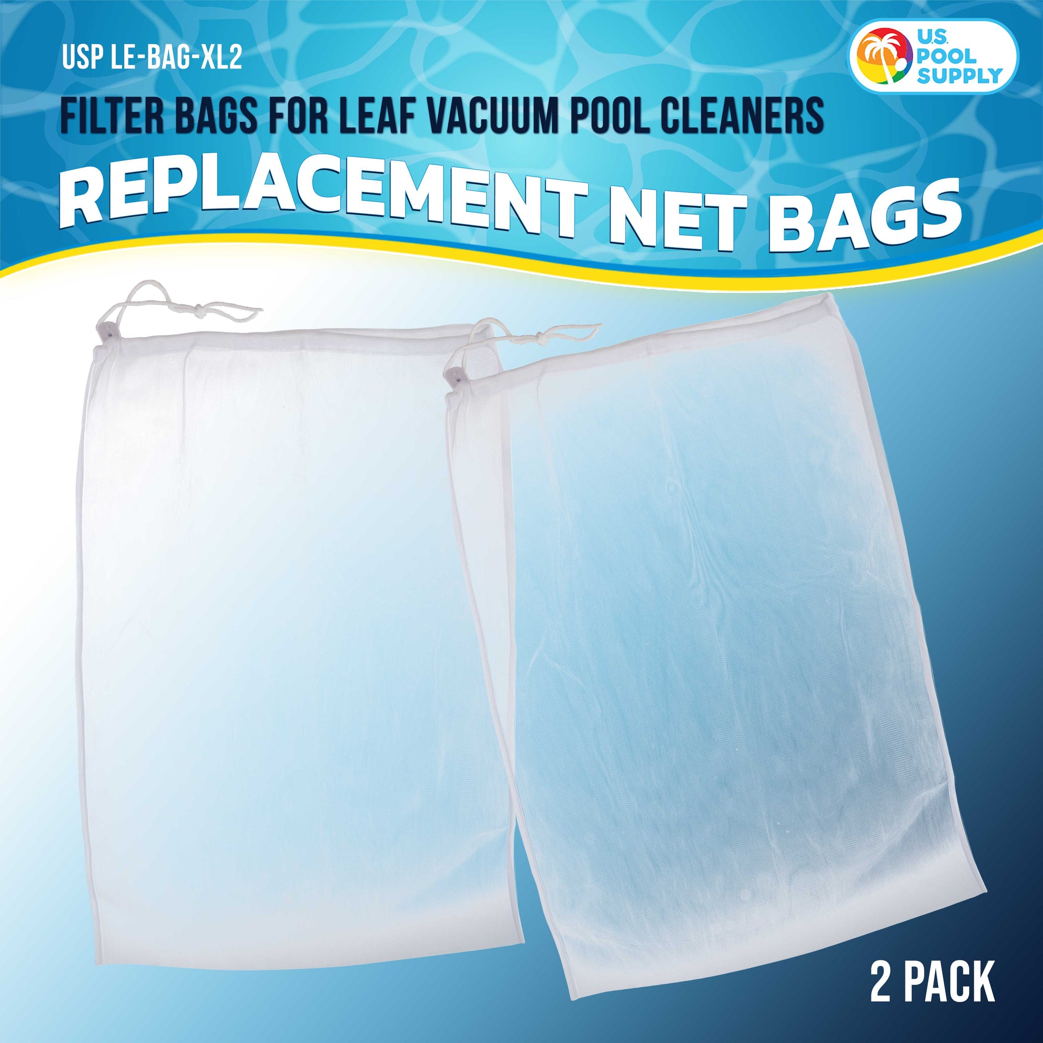 Fine Mesh Filter Bags for Leaf Vacuum Pool Cleaners, 2 Pack - Large 16" x 20" Replacement Net Bags, Holds Leaves Debris Universal Fit
