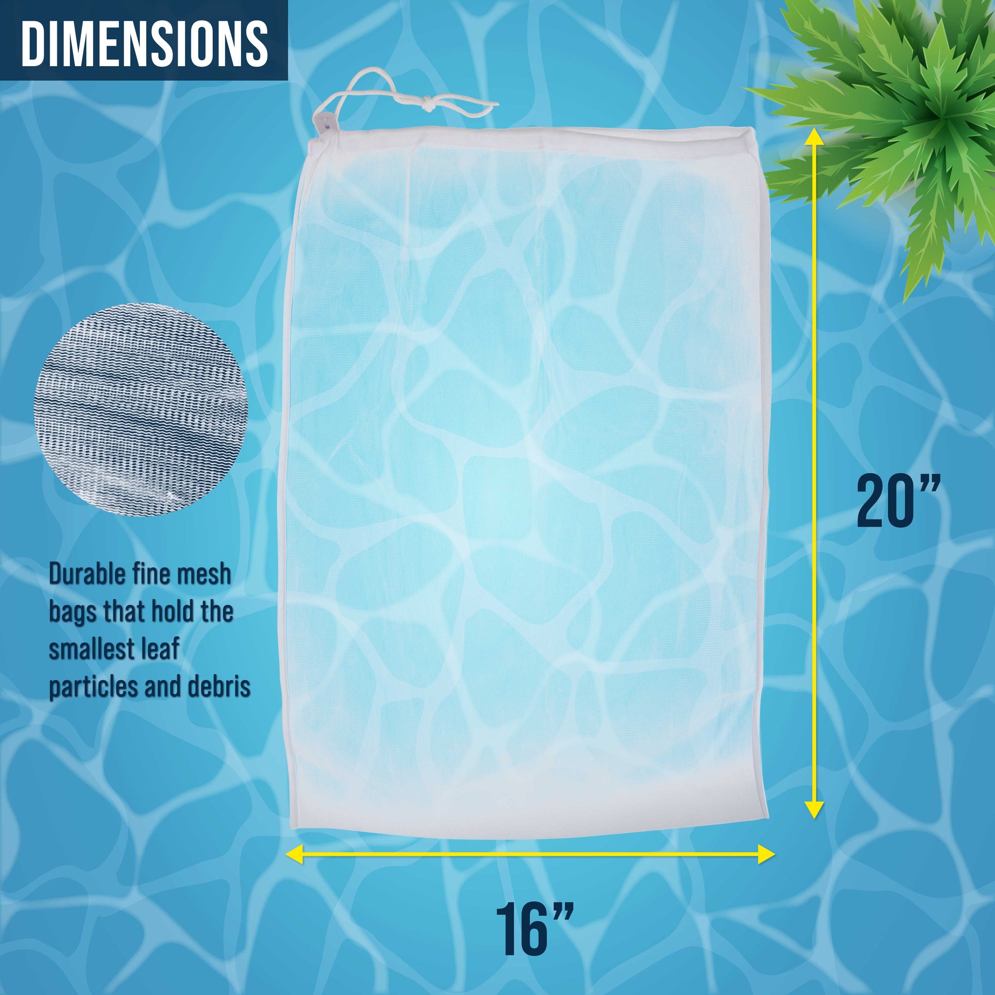 Fine Mesh Filter Bags for Leaf Vacuum Pool Cleaners, 2 Pack - Large 16" x 20" Replacement Net Bags, Holds Leaves Debris Universal Fit
