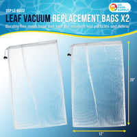 Fine Mesh Filter Bags for Leaf Vacuum Pool Cleaners, 2 Pack - 12" x 20" Replacement Net Bags, Universal Fit, Leaf Terminator, Eater