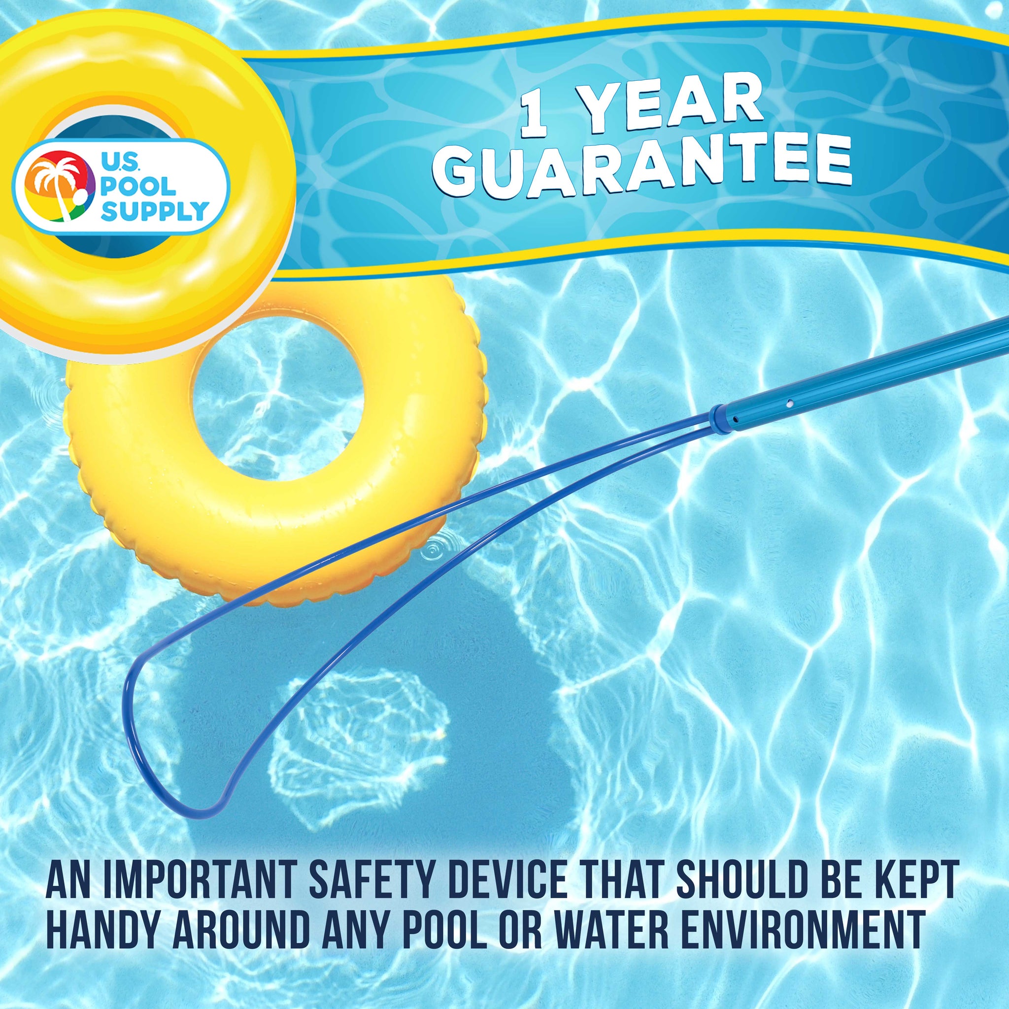 Swimming Pool Safety Hook - Emergency Life-Saving Rescue Equipment, Help Struggling, Drowning Swimmers, Teaching Preserver - Aluminum