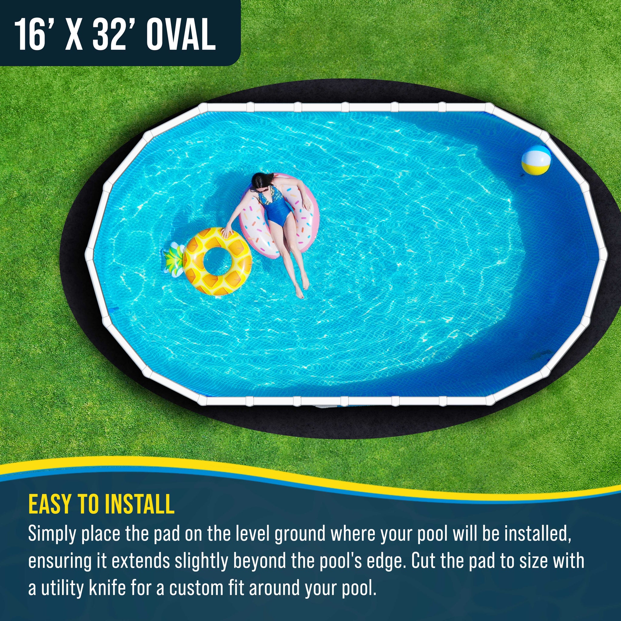 Ground Shield 16-Foot x 32-Foot Oval Heavy Duty Pool Liner Pad for Above Ground Swimming Pools, Protects Pool Liner Prevents Puncture