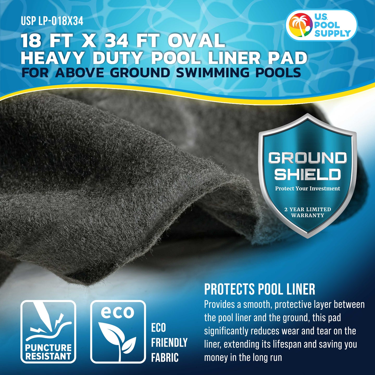 Ground Shield 18-Foot x 34-Foot Oval Heavy Duty Pool Liner Pad for Above Ground Swimming Pools, Protects Pool Liner Prevents Puncture