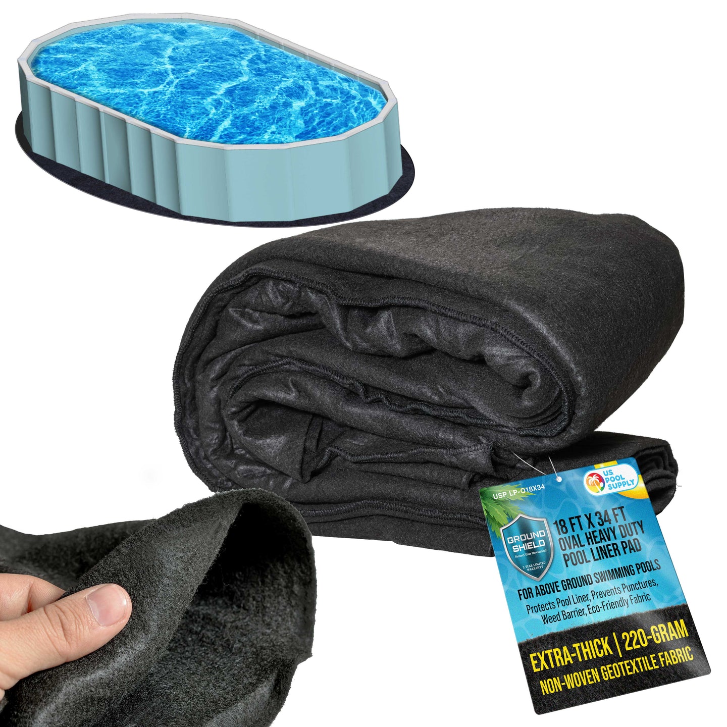 Ground Shield 18-Foot x 34-Foot Oval Heavy Duty Pool Liner Pad for Above Ground Swimming Pools, Protects Pool Liner Prevents Puncture