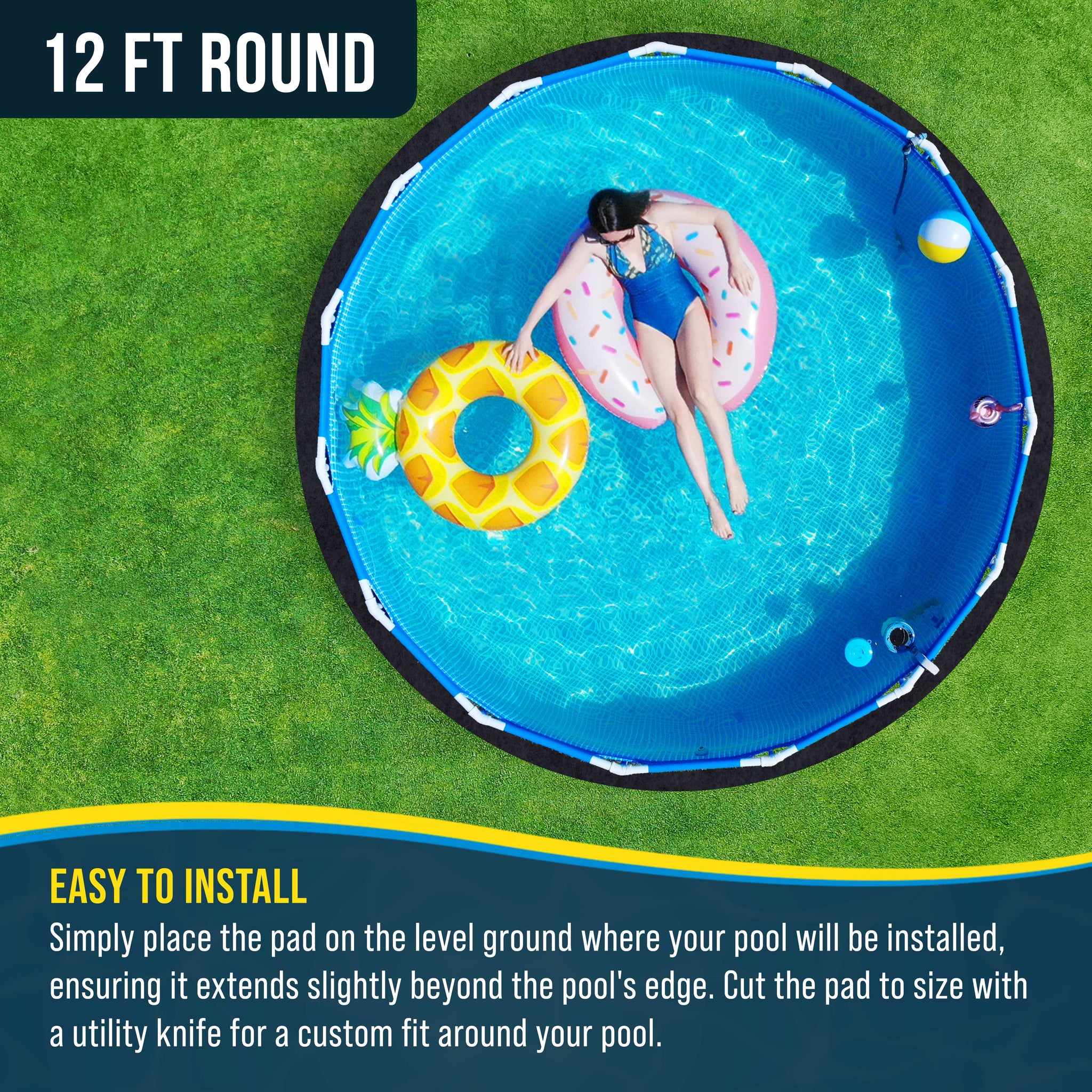 12-Foot Round Heavy Duty Pool Liner Pad for Above Ground Swimming Pools - Protects Pool Liner, Prevents Punctures Weed Barrier Fabric