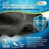 Ground Shield 15-Foot Round Heavy Duty Pool Liner Pad for Above Ground Swimming Pools - Protects Pool Liner, Prevents Punctures, Weed Barrier, Eco-Friendly Fabric
