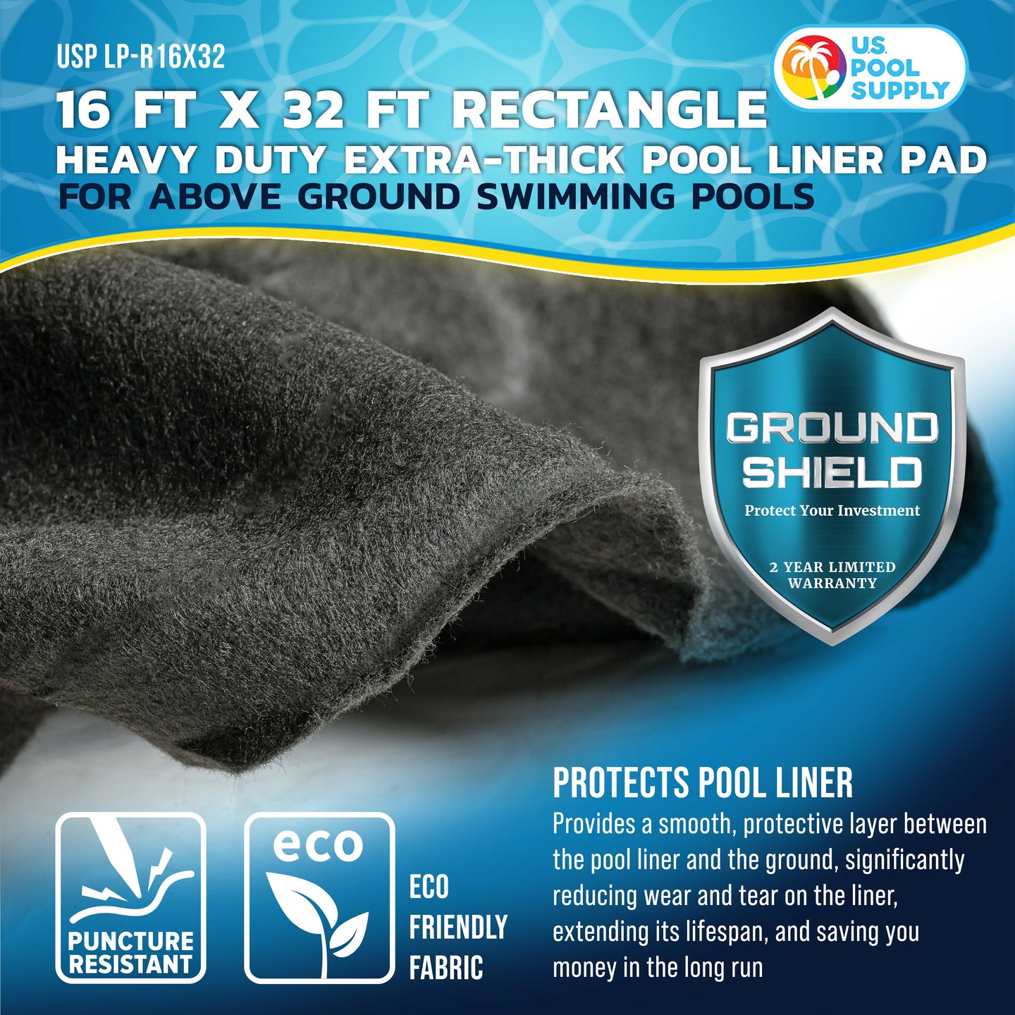 16-Foot x 32-Foot Rectangle Heavy Duty Pool Liner Pad for Above Ground Swimming Pools - Protects Pool Liner, Prevents Punctures