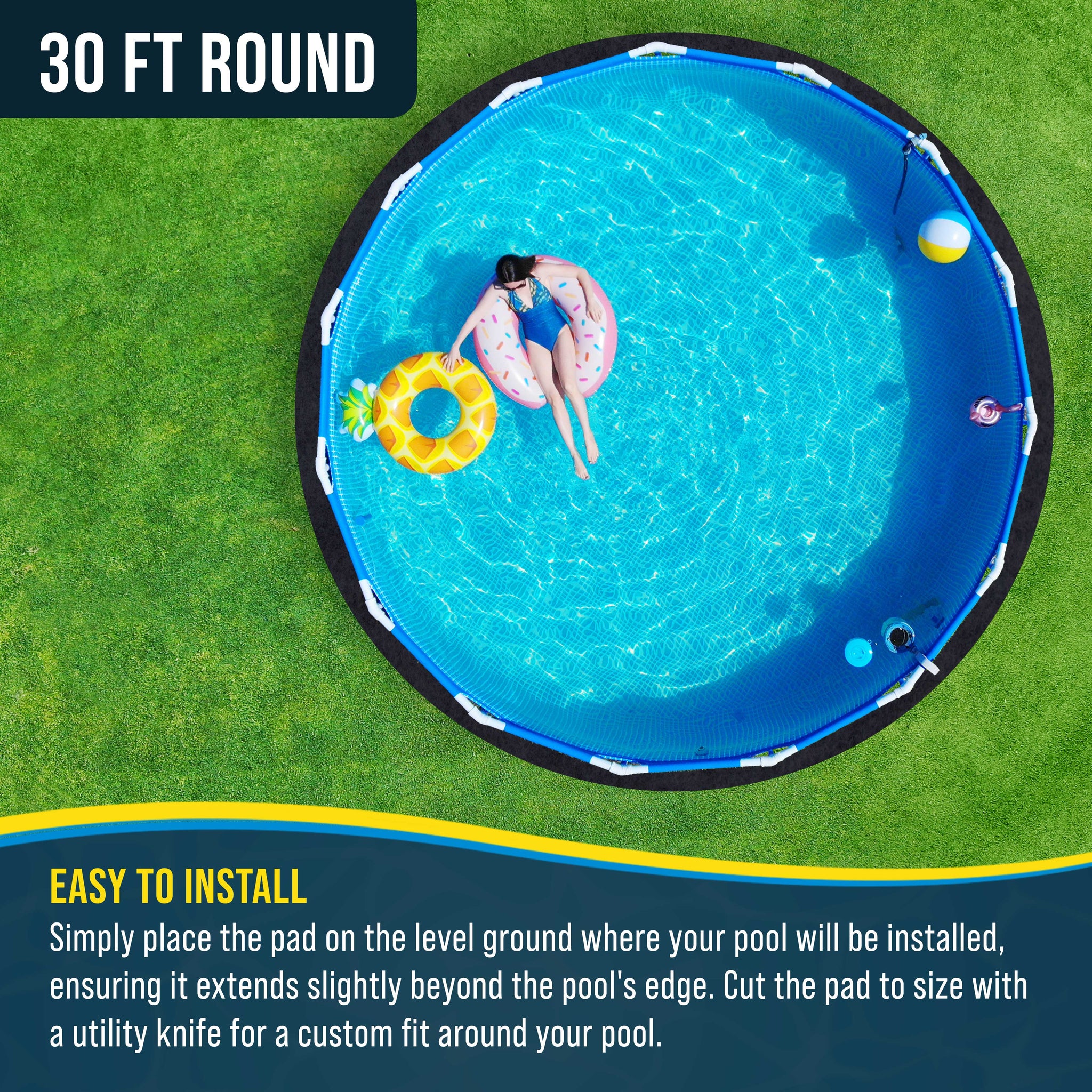 30-Foot Round Heavy Duty Pool Liner Pad for Above Ground Swimming Pools - Protects Pool Liner, Prevents Punctures Weed Barrier Fabric