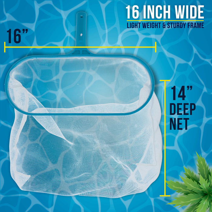 U.S. Pool Supply® 16" Swimming Pool Leaf Rake with Deep 14" Net Bag - Fine Mesh Netting, Clean Pool, Spa - Cleanout Leaves Fast, Debris Pickup Removal