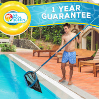 Professional Heavy Duty 19" Swimming Pool Leaf Skimmer Rake with Strong Reinforced Aluminum Frame Handle, Deep Net Bag - Commercial Grade