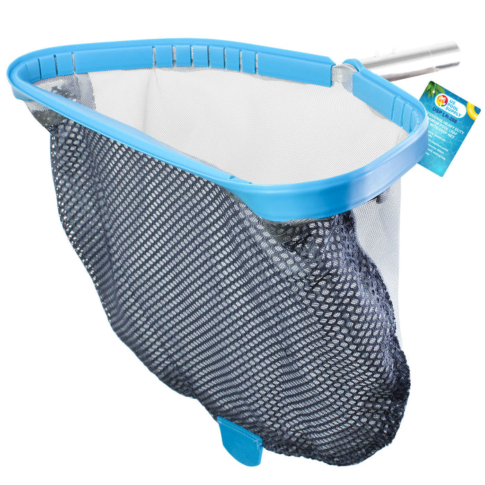 U.S. Pool Supply® Heavy Duty 18" Swimming Pool Leaf Skimmer Rake with Deep Double-Stitched Net Bag - Strong Aluminum Frame