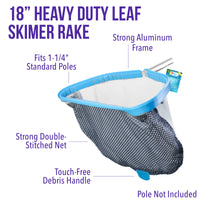 Heavy Duty 18" Swimming Pool Leaf Skimmer Rake with Deep Double-Stitched Net Bag - Strong Aluminum Frame