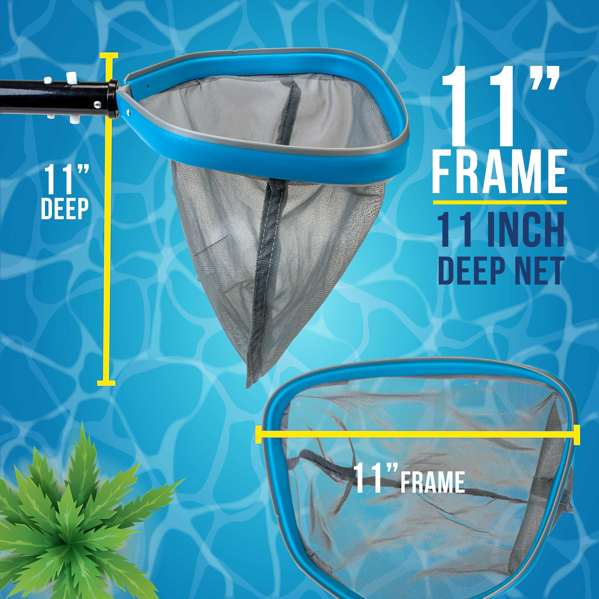 11" Swimming Pool, Spa Leaf Skimmer Rake Net - 11" Deep Ultra Fine Mesh Netting Bag Basket, Strong Aluminum Frame, Inclined Lip