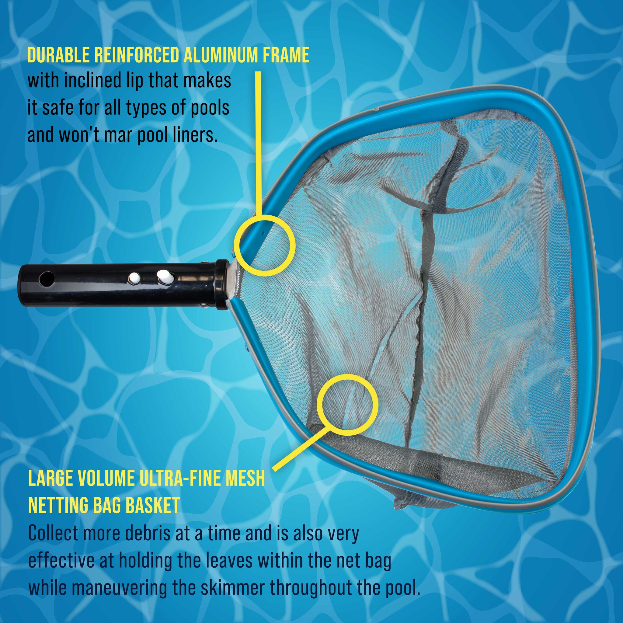 11" Swimming Pool, Spa Leaf Skimmer Rake Net - 11" Deep Ultra Fine Mesh Netting Bag Basket, Strong Aluminum Frame, Inclined Lip