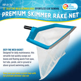 Pool Skimmer Net - Leaf Rake Fine Mesh Pool Skimmer Net, Rubber Scoop Edge, 13" Deep Leaf Bag, Aluminum Pole Handle