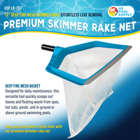 Pool Skimmer Net - Leaf Rake Fine Mesh Pool Skimmer Net, Rubber Scoop Edge, 13" Deep Leaf Bag, Aluminum Pole Handle