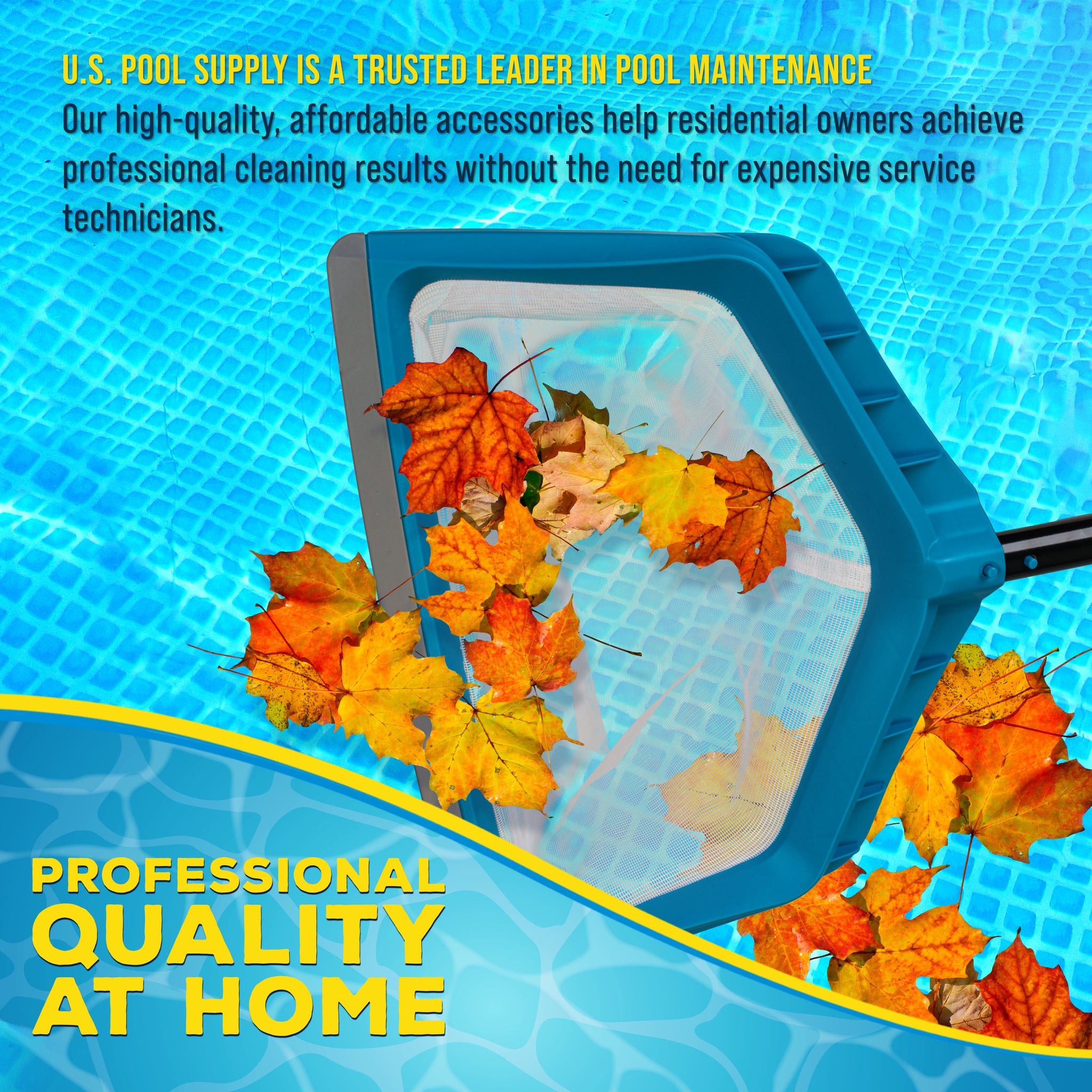 Pool Skimmer Net - Leaf Rake Fine Mesh Pool Skimmer Net, Rubber Scoop Edge, 13" Deep Leaf Bag, Aluminum Pole Handle