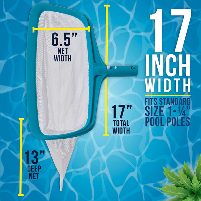 U.S. Pool Supply® Professional 17" Swimming Pool Leaf Rake with Deep 13" Net Bag - Durable Fine Mesh Netting, EZ Clip Handle - Fast Cleaning, Debris Pickup Removal