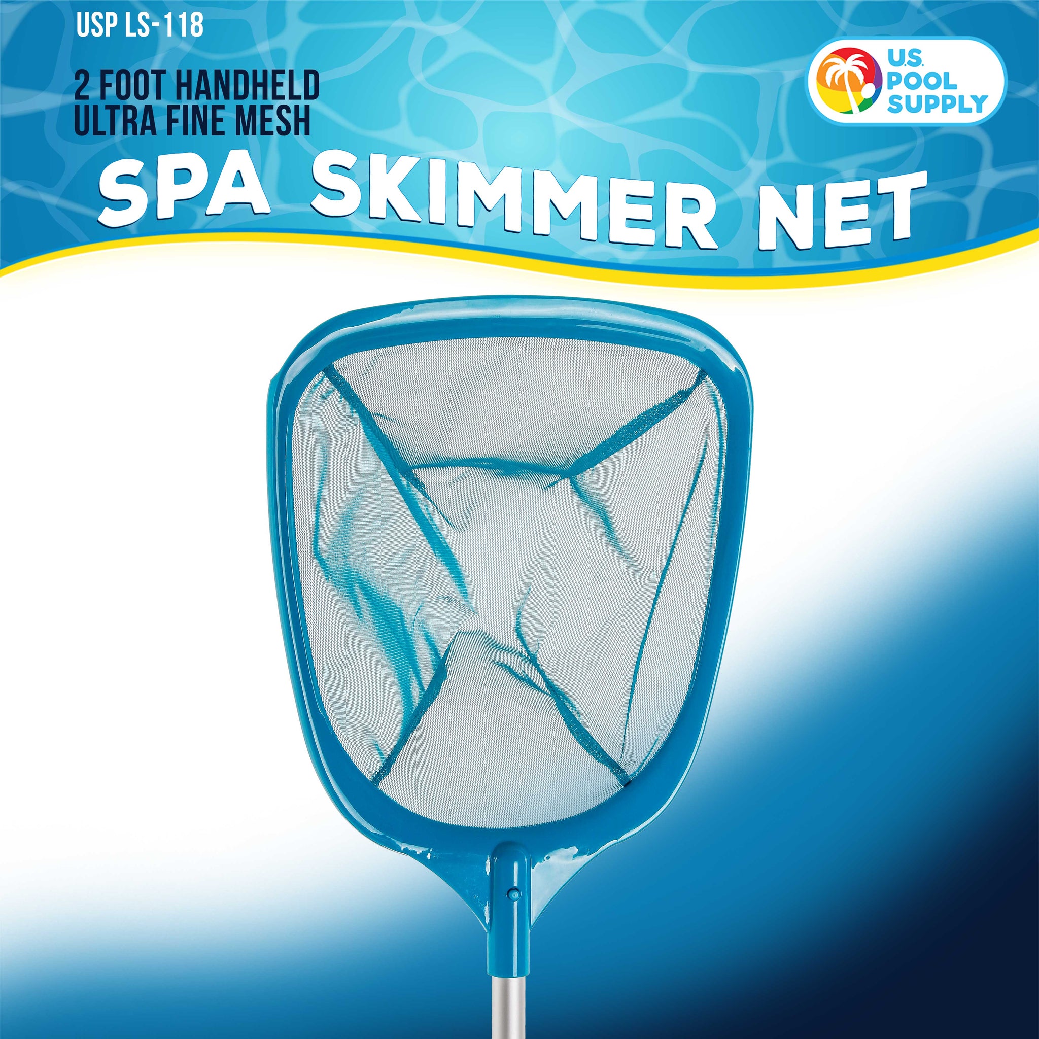Professional Spa, Hot Tub, Pool Hand Leaf Skimmer Net with 12" Aluminum Pole - Deep Ultra Fine Mesh Netting Bag Basket, Clean the Finest Debris