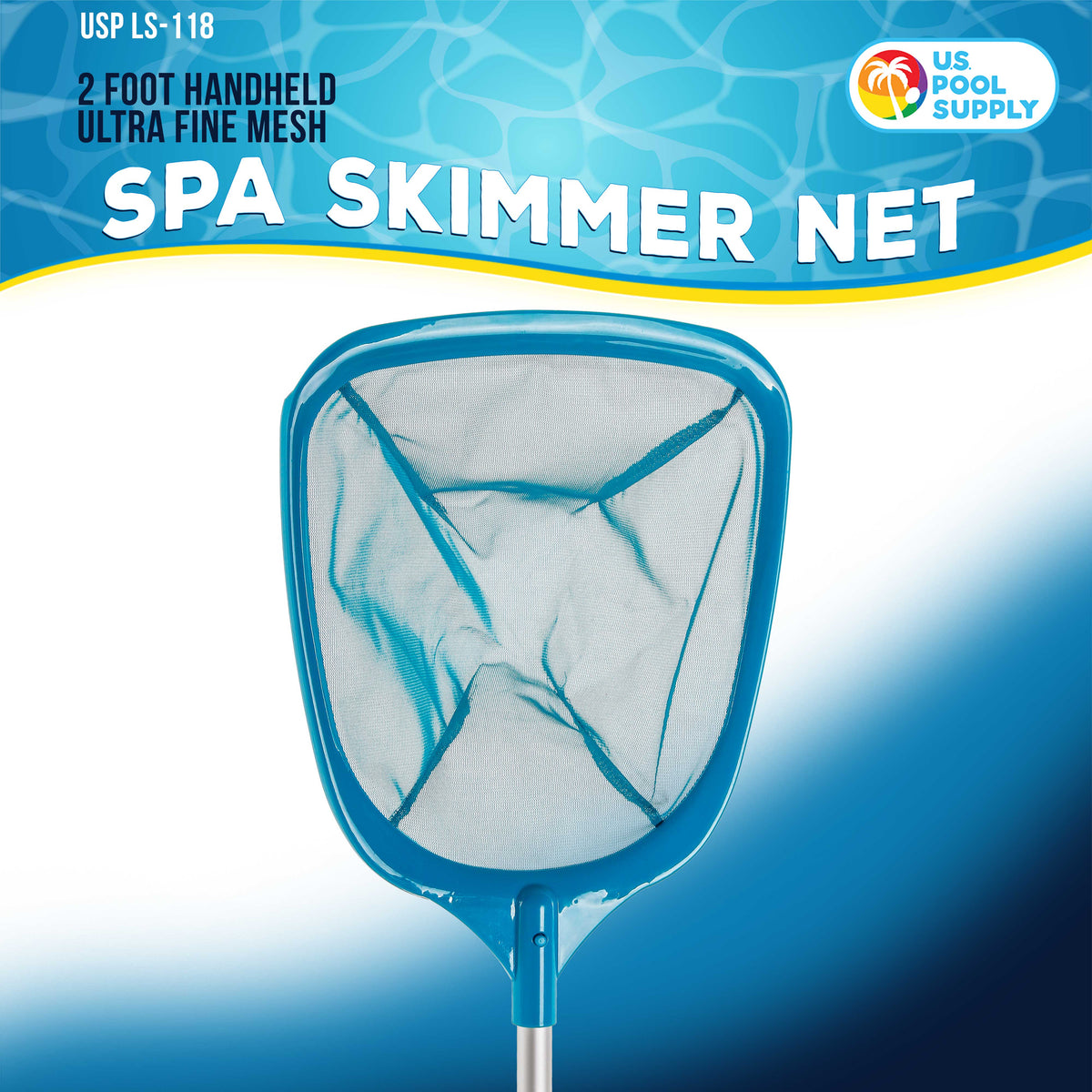 Professional Spa, Hot Tub, Pool Hand Leaf Skimmer Net with 12" Aluminum Pole - Deep Ultra Fine Mesh Netting Bag Basket, Clean the Finest Debris