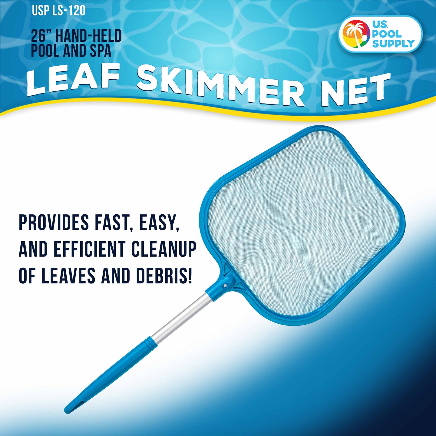 Professional Spa, Hot Tub, Pool Hand Leaf Skimmer Net, 26" Long with 12" Aluminum Pole - Fine Mesh Netting, Cleanout Leaves, Debris